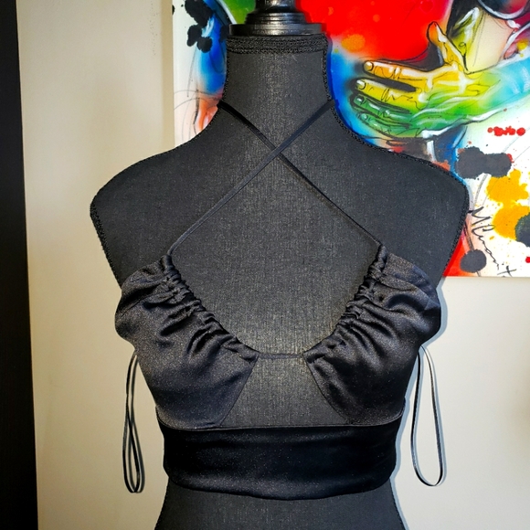5 For $25✨️New+tag satin black tie cropped top size xs (extra small) - Picture 2 of 3